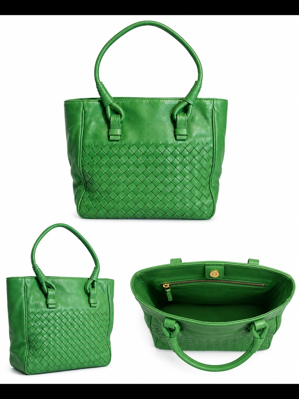 Bottega Veneta Green Intrecciato Leather Shoulder Tote